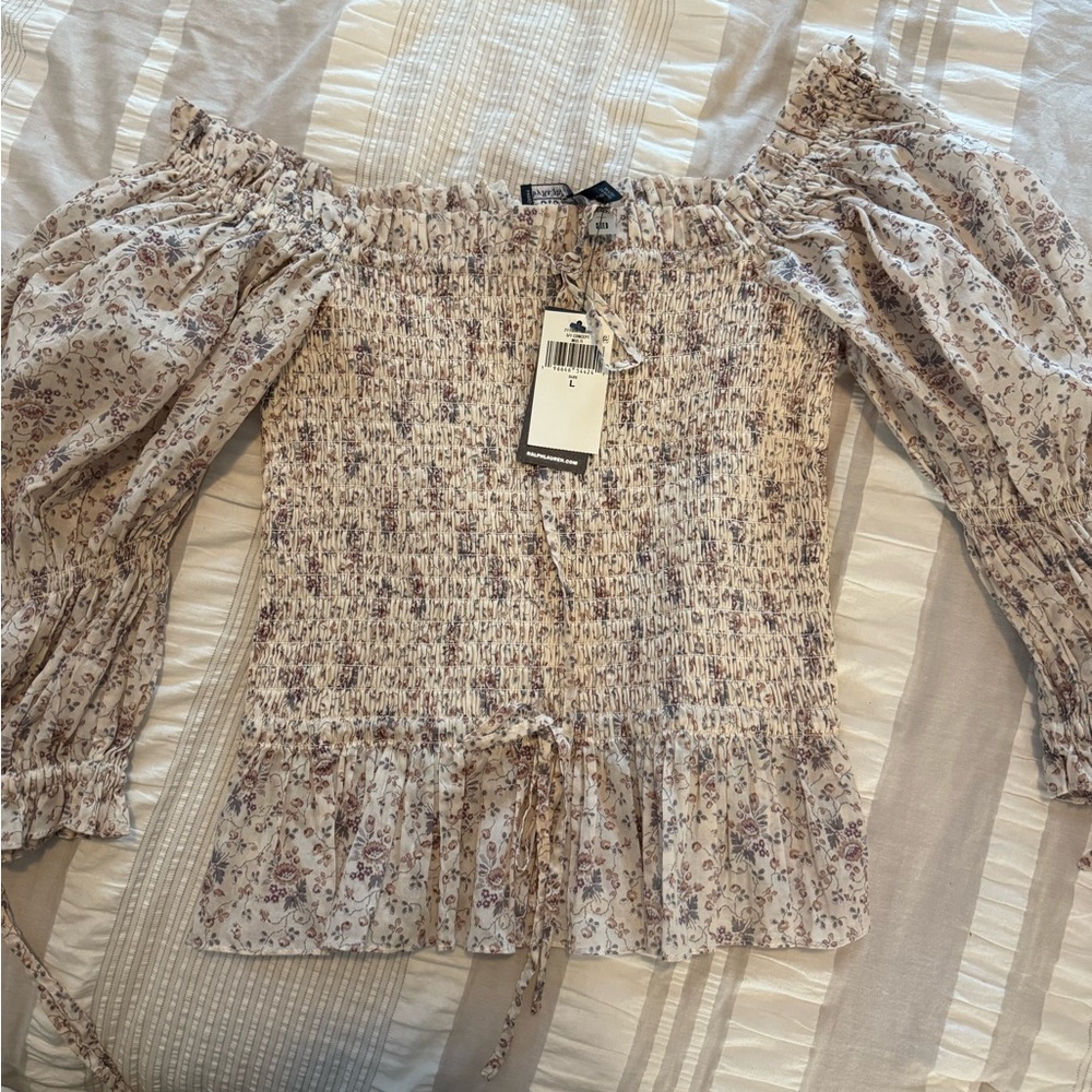 NWT Ralph Lauren Cream and Purple Floral Blouse